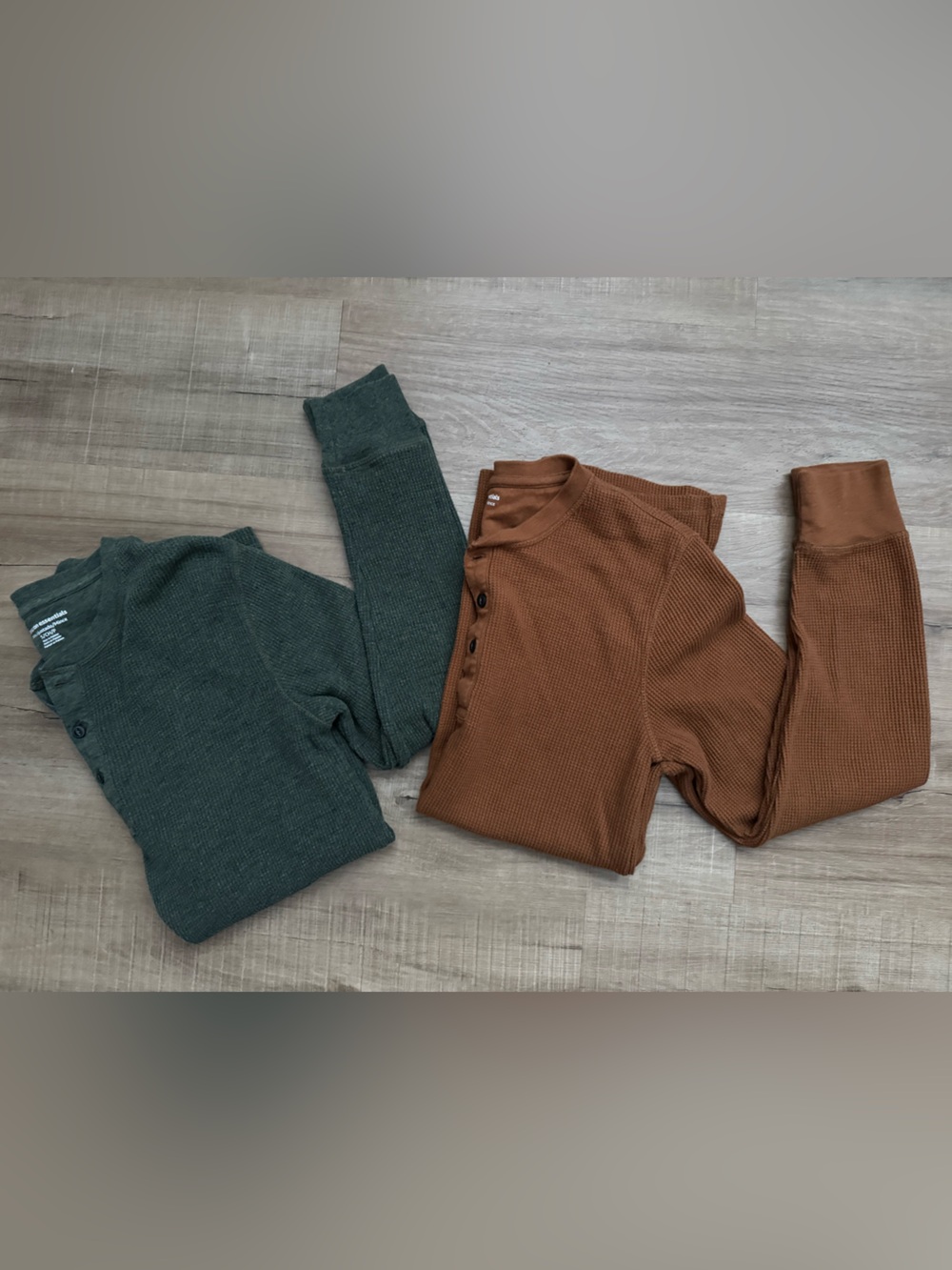 Men’s Amazon Essentials Waffle Knit Henley Long Sleeve Shirt Set